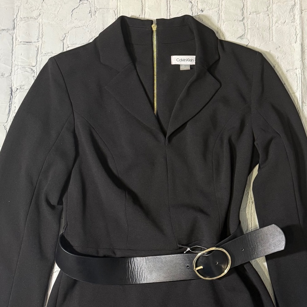 NWT Calvin Klein Black Dress Belted Long Sleeve Size 2
